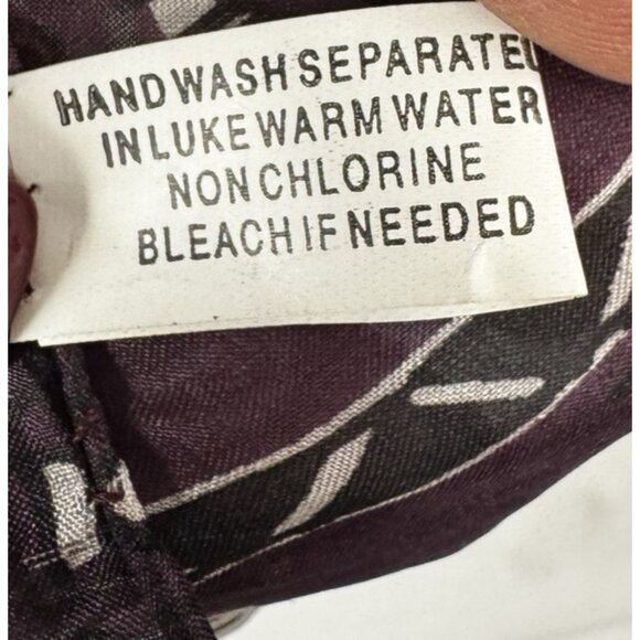 Womens Purple Silk Rectangle Blouse Wooden Doll Print Black White Geo Head Scarf - Picture 6 of 13